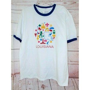 Unisex White Blue Ringer Large Louisiana Graphic Icon Collection T Shirt